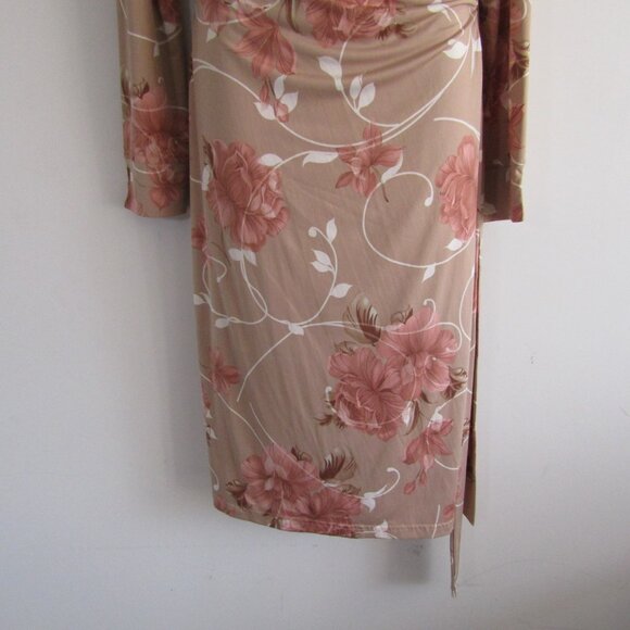 Spiegel Vintage Wrap Dress 12 Tan & Pink Floral Romantic Feminine Classic - Picture 3 of 10